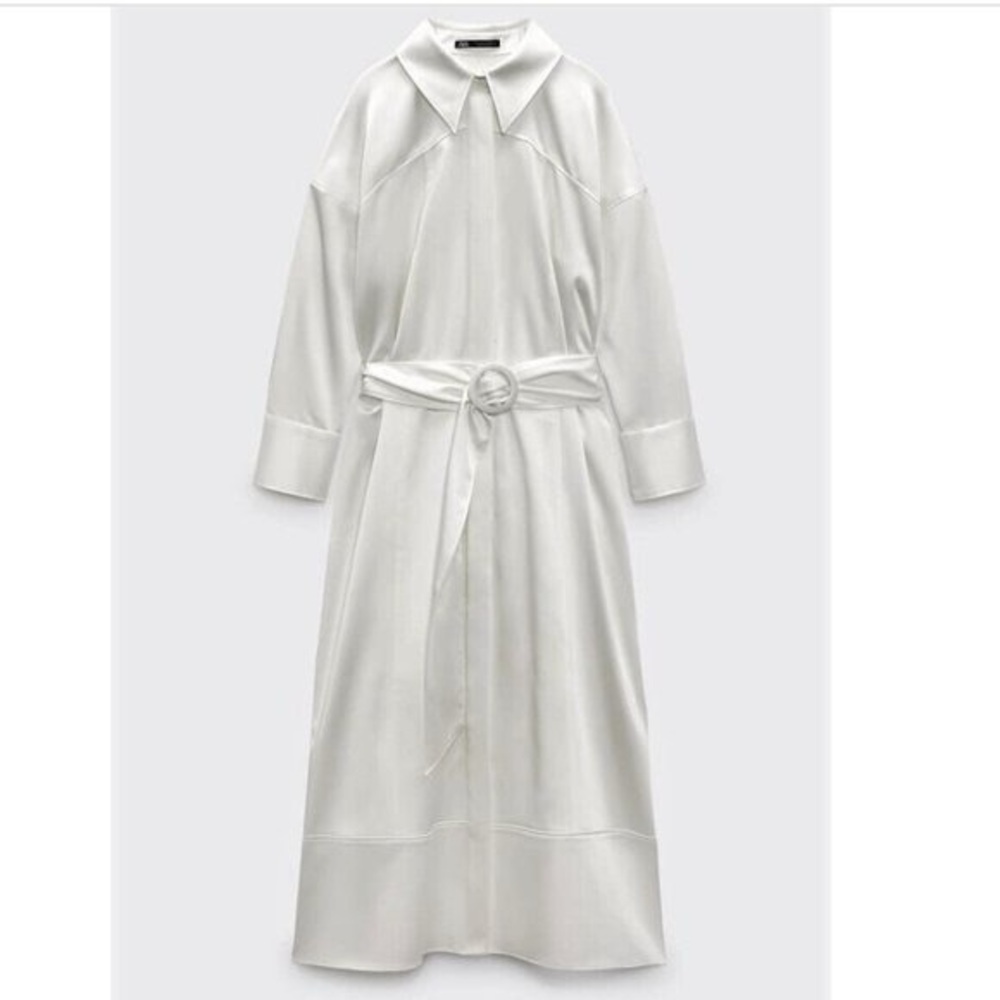 Zara Elegant White Belted Dress